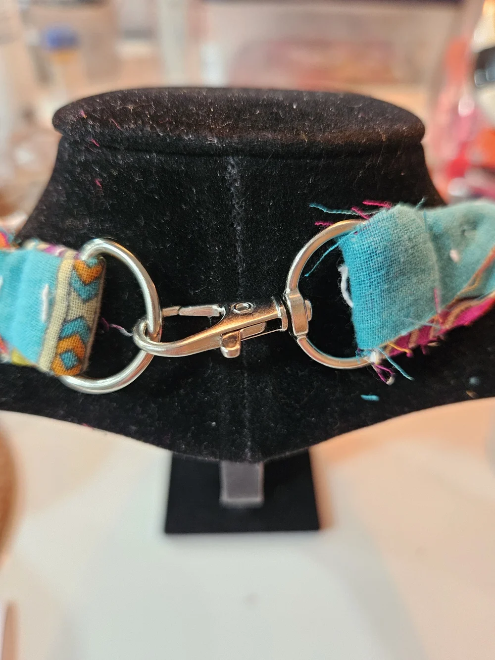 Boho Braided Kantha Moon Charm Necklace in Teal, Pink & Orange